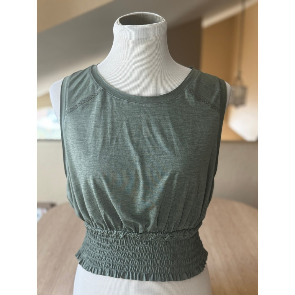 Free People‎ Movement Smocked Cropped Tank Top Green Athleisure Workout Size S